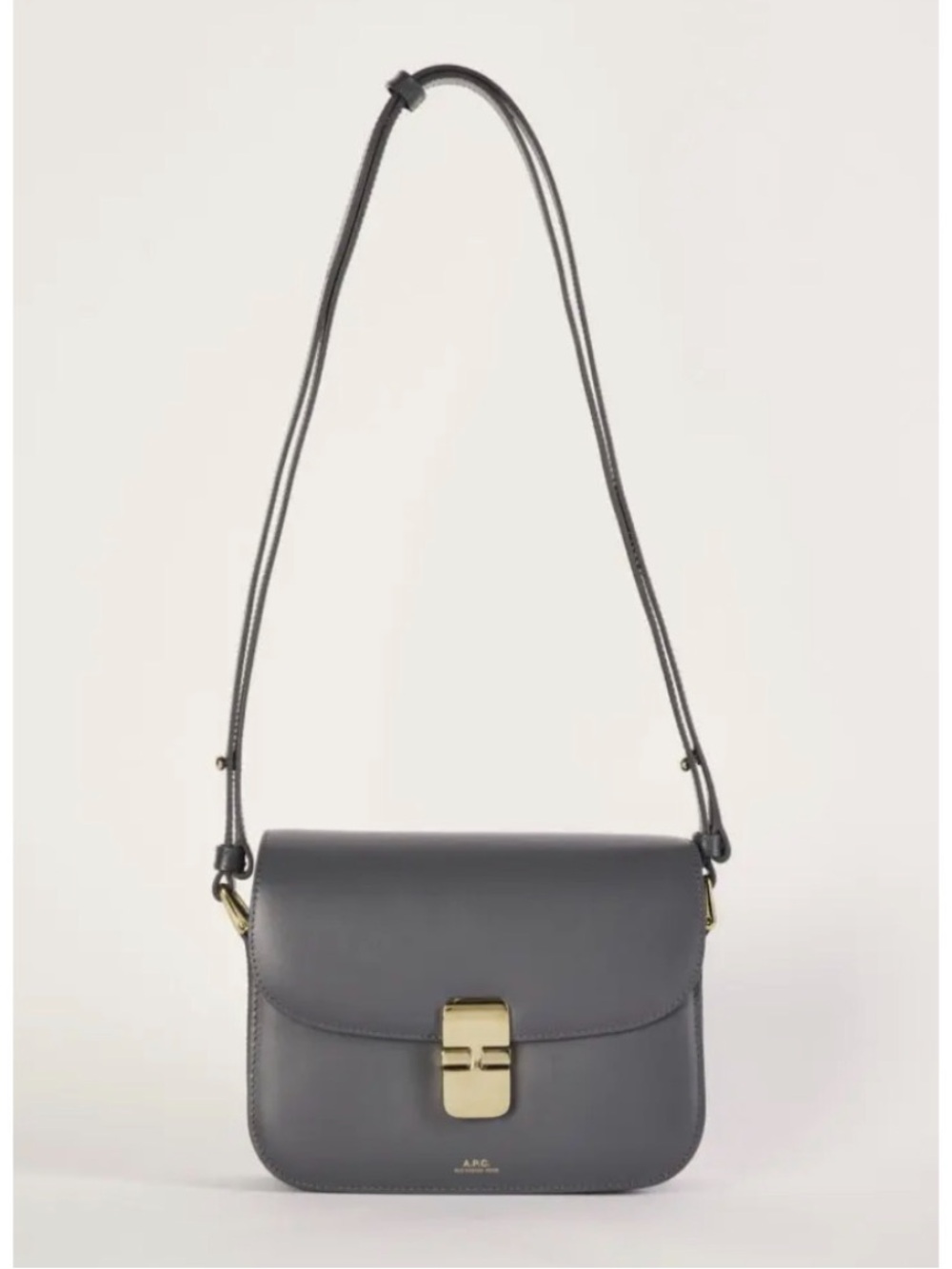 A.P.C. Grace Gray Leather Crossbody Bag with Gold Clasp